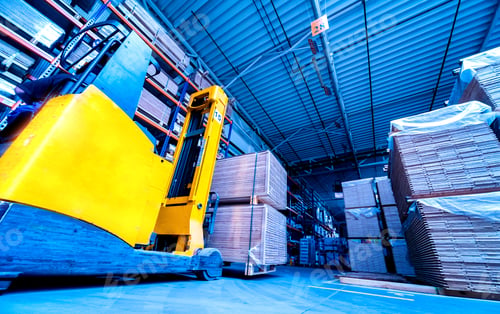 Preview: Forklift Loader In Storage Warehouse Ship Yard. Distribution Products. Delivery. Logistics
