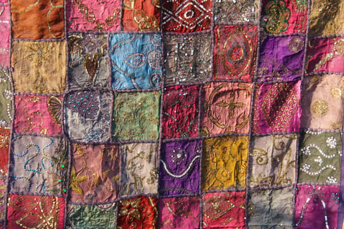 Preview: Patchwork Of Indium. India Embroidery Colored Squares. Bright Multicolored Indian Oriental