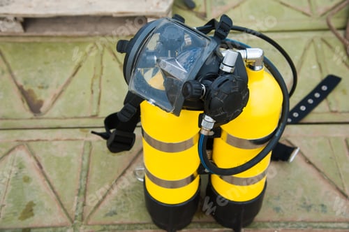 Preview: Full Set Of Scuba Diving Equipment On Metal Platform