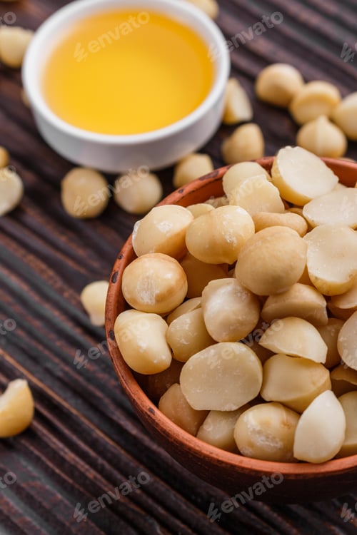 Preview: Delicious Macadamia Nuts On A Wooden Rustic Background