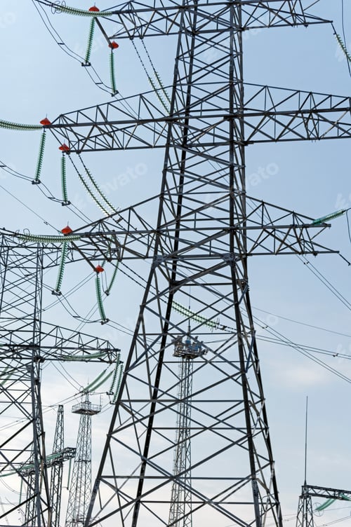 Preview: Electric Tower High Voltage Post With Blue Sky