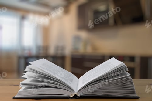 Preview: Open Cookbook On Old Wooden Table In The Kitchen