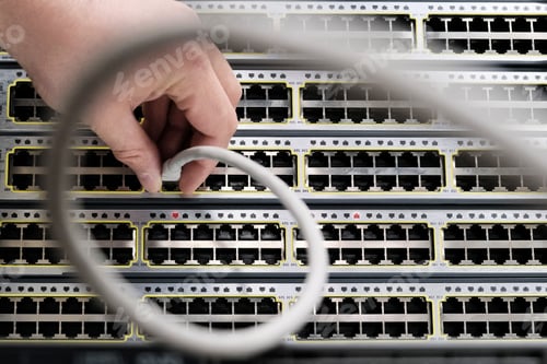 Preview: Connect The Network Cable To The Switch. Network Connection From The Provider. A Man'S Hand