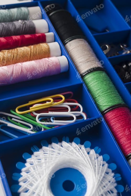 Preview: Row Of Thread Spools, Skein Collection, Top View