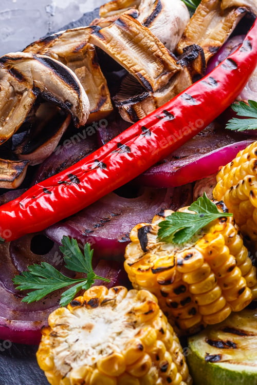 Preview: Delicious Fresh Grilled Vegetables On A Stone Plate