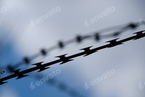 Preview: Barbed Wire Barrier War Territory, Roadblock Quarantine On Background.
