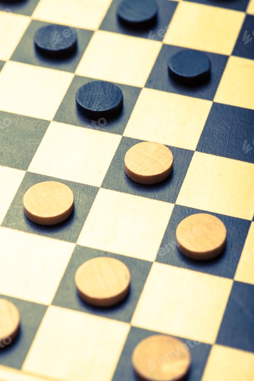 Preview: Color Shot Of A Vintage Draughts Or Checkers Board Game.