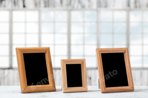 Preview: Photo Frames On The Wooden Table In The Living Room