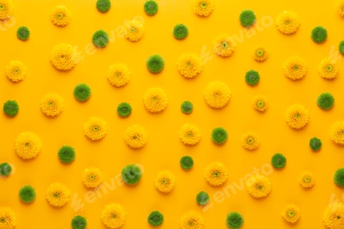 Preview: Yellow Flower Pattern On A Yellow Background. Gerbera Spring Flowers Arranged On A Vivid