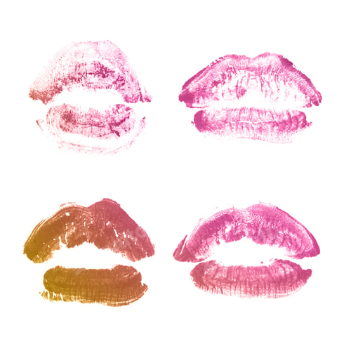 Preview: Female Lips Lipstick Kiss Print Set For Valentine Day And Love Collection Isolated On White