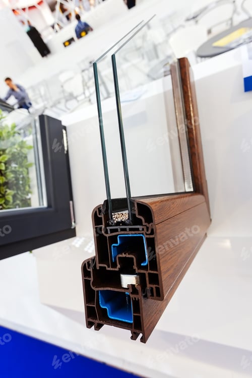 Preview: Window Profile Cut Of With Metal, Glass And Insulation