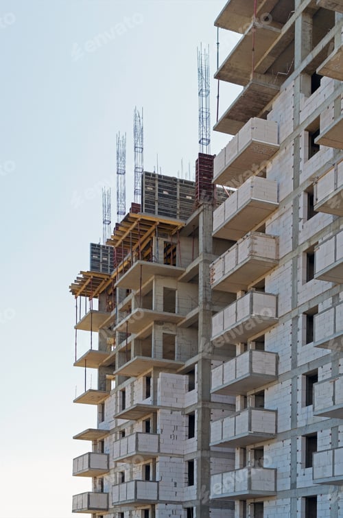 Preview: The Facade Of Modern Residential Building Under Construction. The Construction Of Modern Apartment