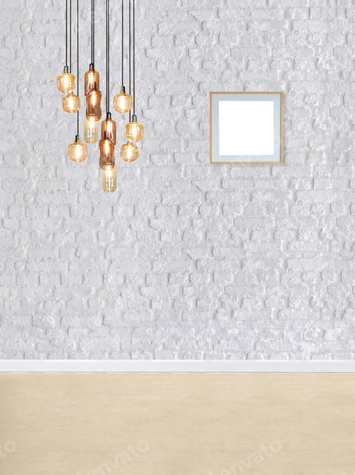 Preview: White Brick Wall with Modern Lighting Fixture