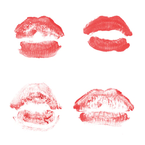 Preview: Female Lips Lipstick Kiss Print Set For Valentine Day And Love Collection Isolated On White