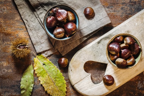 Preview: Fresh Raw Chestnuts Fruits In Autumn Season