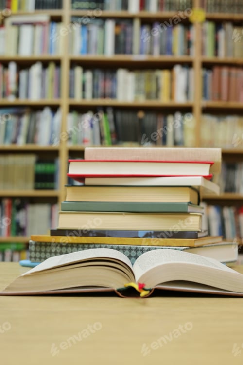 Preview: Books On The Desk In The School Library