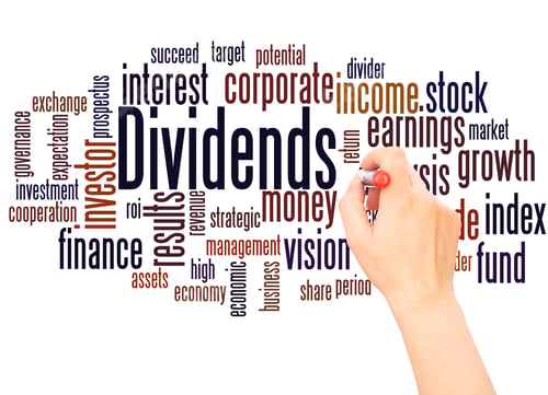 Preview: Dividends Word Cloud Hand Writing Concept On White Background.