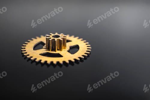 Preview: Brass Gear From The Clock Black Background Macro Photo