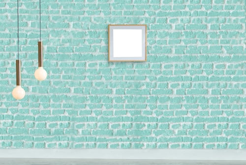 Preview: Green Decorative Stone Brick Wall Interior Design And Modern Lamp