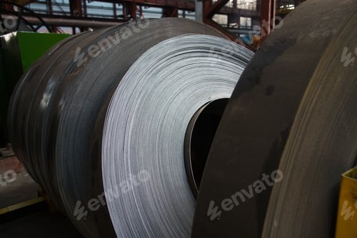 Preview: Workshop With Machinery Tools And Equipment, Rolls Of Steel For Production Metal Pipes. Plant For