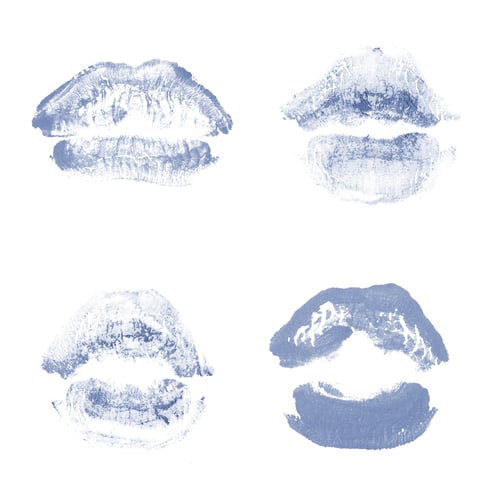 Preview: Female Lips Lipstick Kiss Print Set For Valentine Day And Love Collection Isolated On White
