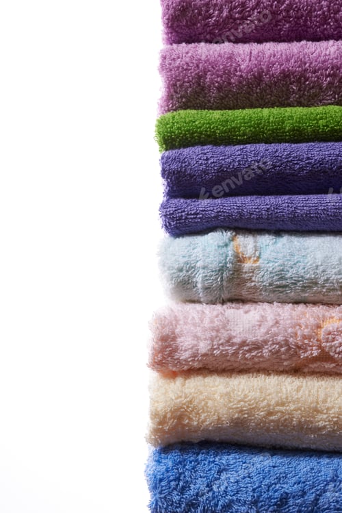 Preview: Many Stacked A Pile Of Towels On White Background