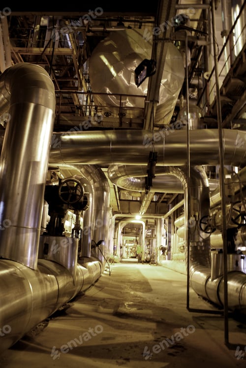 Preview: Inside Of A Power Plant With Pipes And Boiler