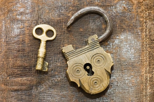 Preview: The Old Lock And Key On A Leather Background