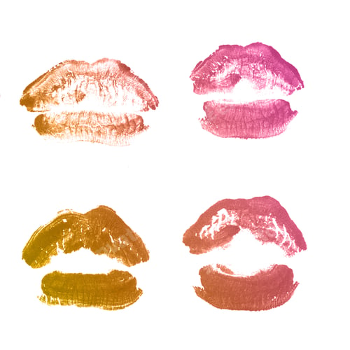Preview: Female Lips Lipstick Kiss Print Set For Valentine Day And Love Collection Isolated On White