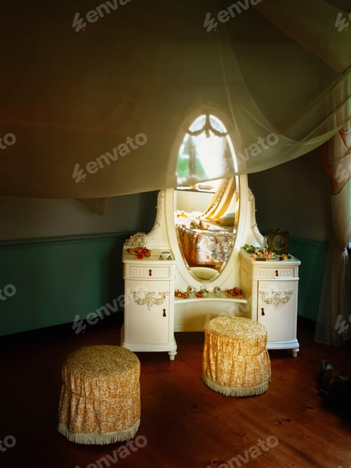 Preview: Old Mirror And Two Banquettes