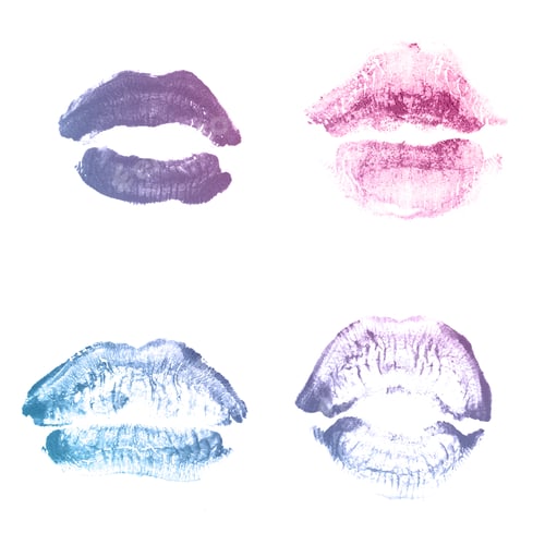 Preview: Female Lips Lipstick Kiss Print Set For Valentine Day And Love Collection Isolated On White