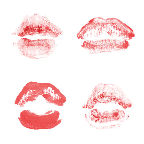 Preview: Female Lips Lipstick Kiss Print Set For Valentine Day And Love Collection Isolated On White