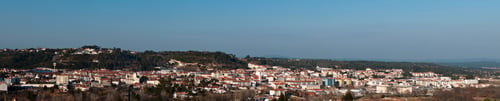 Preview: Stunning Cityscape View Of Ourem In Portugal (Panoramic Picture With Blue Sky)