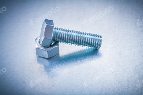 Preview: Screwbolt And Screw Nut On Metallic Background Construction Concept