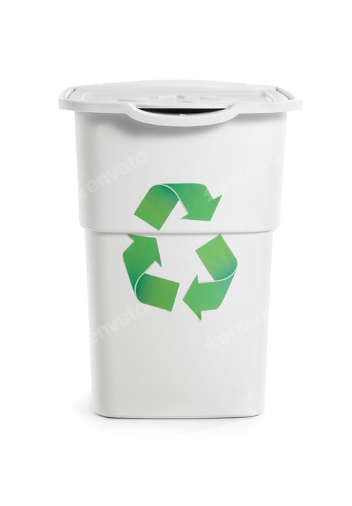Preview: Container For Trash With Recycling Sign On White Background
