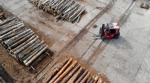 Preview: Loader In A Log Warehouse At A Woodworking Enterprise Top View.
