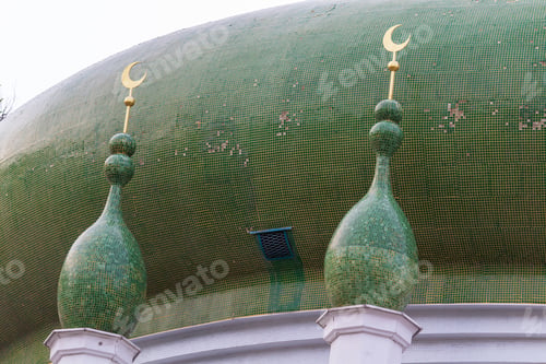Preview: Domes Of The Mosque With The Symbolic Crescent Symbol Of Islam, Background