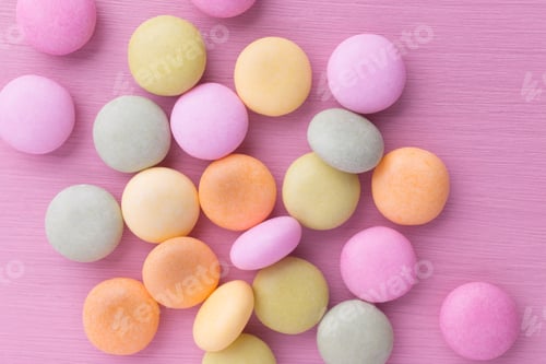 Preview: Small Round Candy-Colored Pastels On Pastel Background.