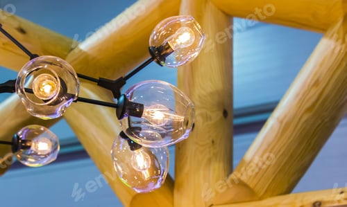 Preview: Luxury Beautiful Edison Light Lamp Decor. Incandescent Lamps In A Modern Cafe. Chandelier Plafond