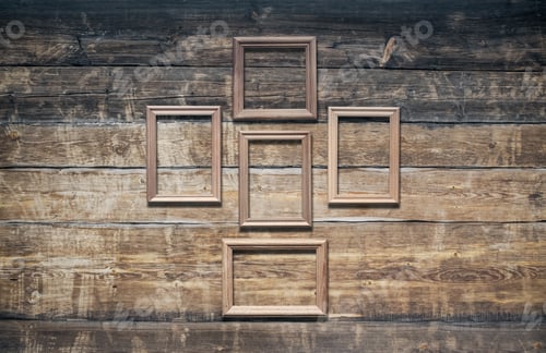 Preview: Vintage Poto Frames On Old Wooden Wall