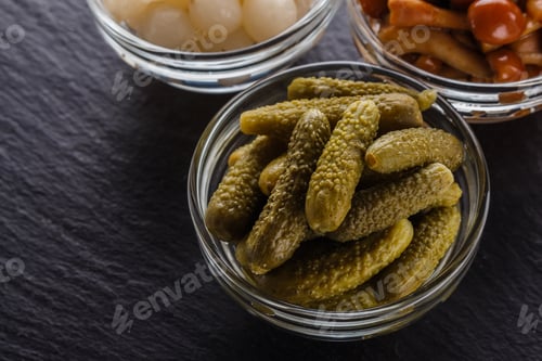 Preview: Pickled Vegetables On A Dark Stone Background