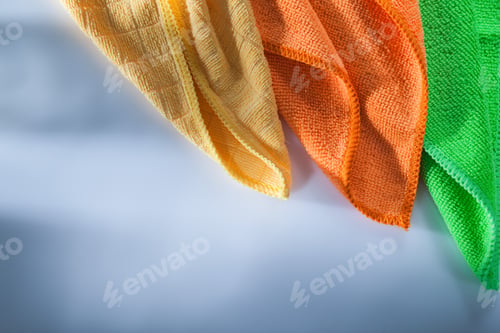 Preview: Composition Of New Household Dishwashing Rags On White Surface.