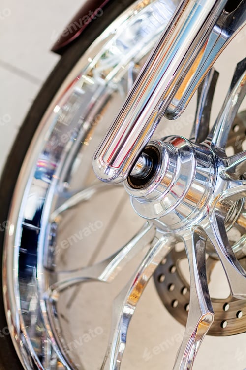 Preview: Chromed Details Of Motorbike Front Wheel