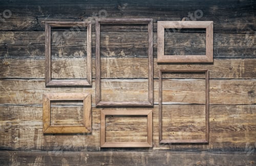 Preview: Vintage Poto Frames On Old Wooden Wall