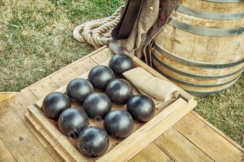 Preview: Cannonballs Are Near The Barrel Of Gunpowder. Shells For The Ship'S Gun In The Navy. Props To The