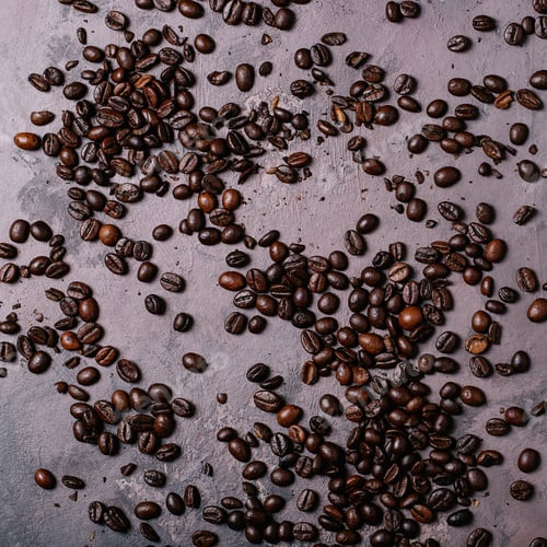 Preview: Fresh Coffee In White Ceramic Cups Over Brown Texture Brown Background. Top View, Flat Lay