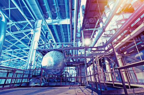 Preview: Industrial Zone, Steel Pipelines And Cables In Blue Tones