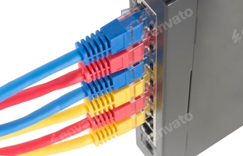 Preview: Closeup Of Network Cables Connected To Router On White