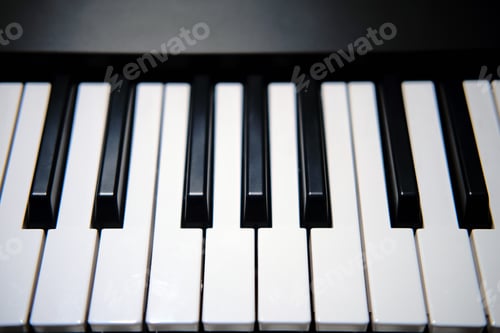 Preview: Black And White Electronic Piano Keys, New Modern Synthesizer Close-Up