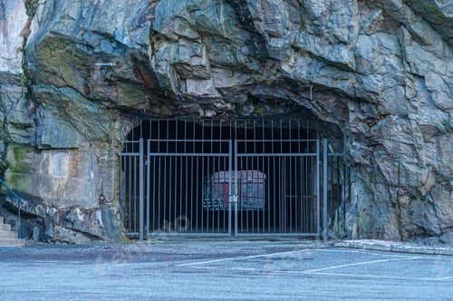 Preview: Metal Gates Blocking A Tunnel Through A Mountain.